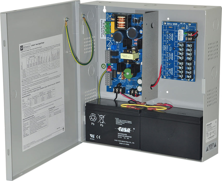 Altronix Power Supply Charger 8 PTC Class 2 Outputs 12/24VDC @ 4A Aux Output FAI LinQ2 Ready 115VAC BC300 Enclosure - EFLOW4N8D