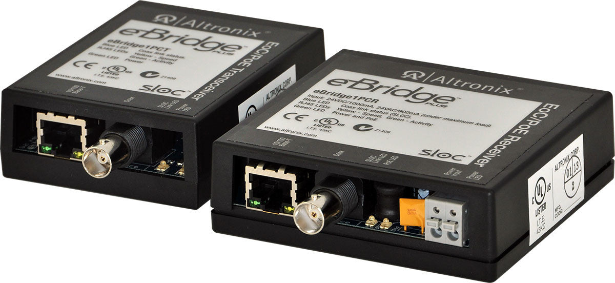 Altronix EoC Single Port Transceiver 25Mbps Passes PoE/PoE+ from Receiver Requires Compatible Receiver - EBRIDGE1PCRT