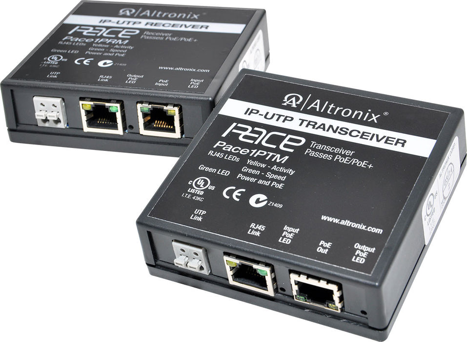 Altronix Long Range Ethernet Single Port Adapter Kit 100Mbps Passes PoE/PoE+ Includes Receiver & Transceiver - PACE1PRMT