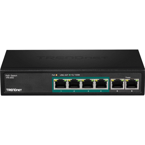 TRENDnet 6-Port Fast Ethernet PoE+ Switch - TPE-S50