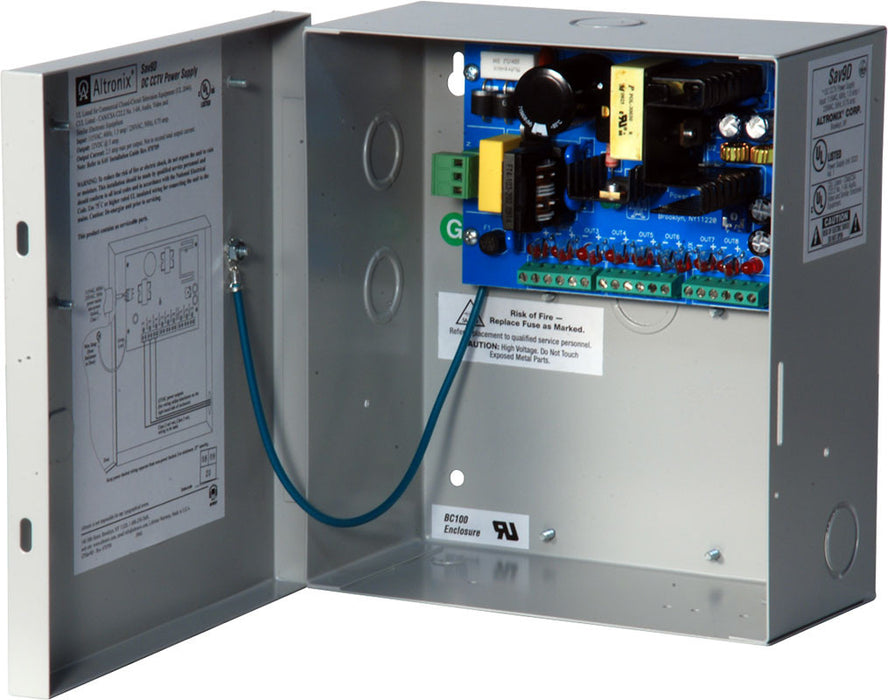 Altronix CCTV Power Supply  9 PTC Class 2 Outputs  12VDC @ 5A  115VAC  BC100 Enclosure - SAV9D