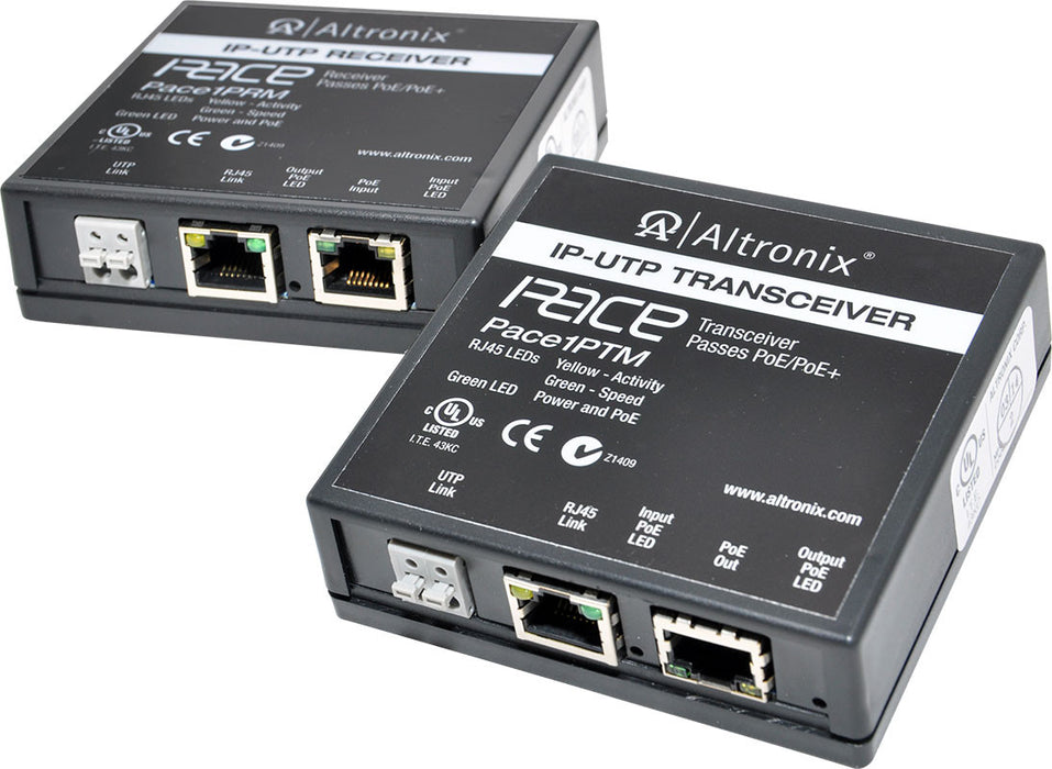 Altronix Long Range Ethernet Single Port Adapter Kit  100Mbps  Passes PoE/PoE+  Includes Receiver & Transceiver - PACE1PRMT
